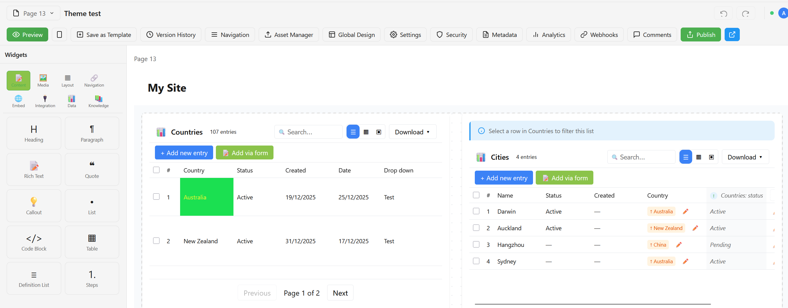 Lunapaper pages builder interface